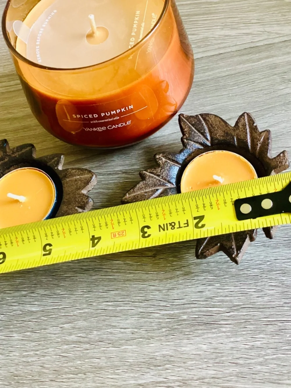 Lot Of 3 Fall Candles Yankee Spiced Pumpkin Jar 10 Oz Cast Iron Leaf Tea Lights